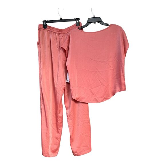 NWT State of Day Women 2 Piece Silky Short Sleeve Top Pants Pajama Set Blue Pink - Picture 4 of 6